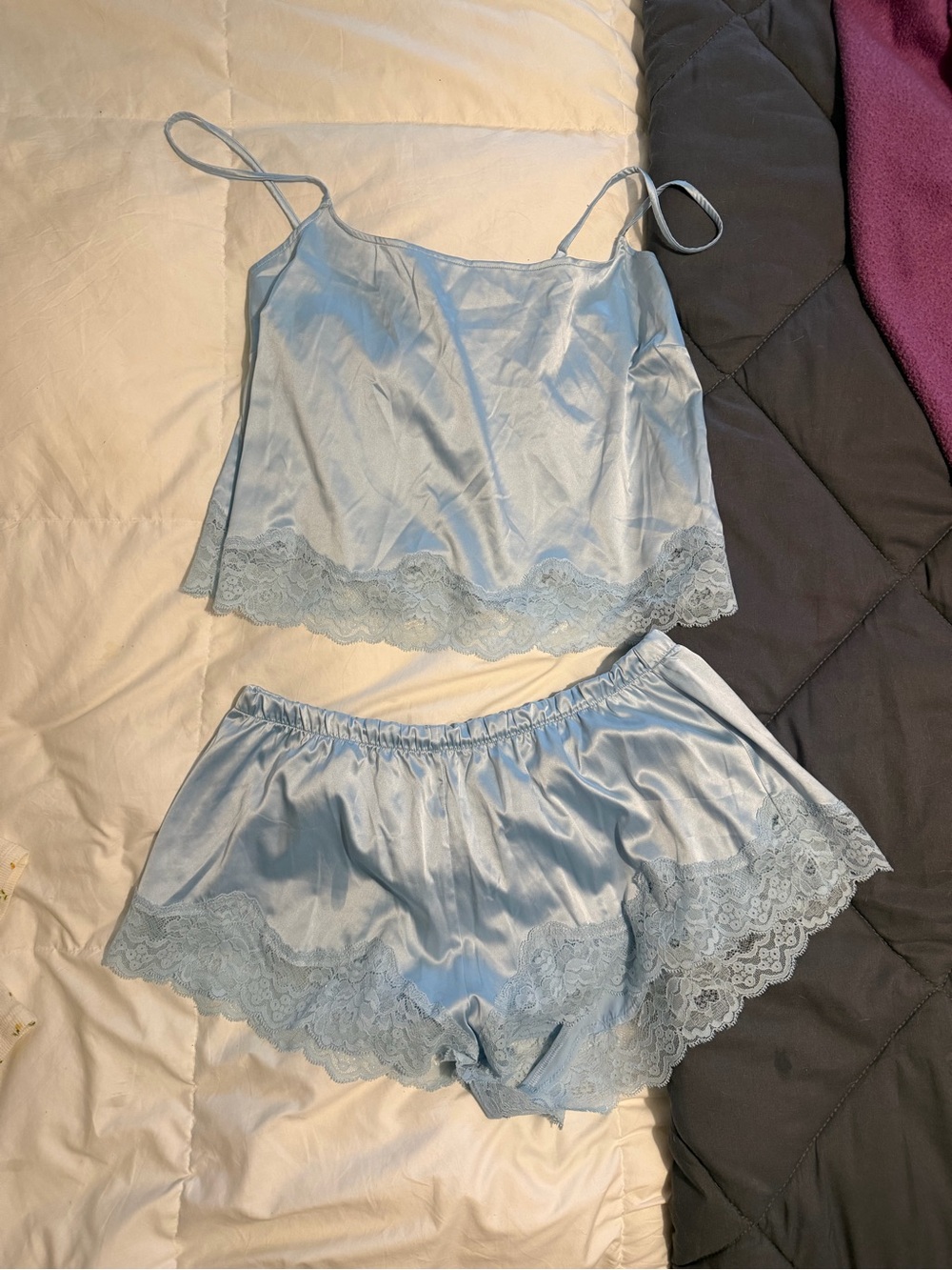 SKIMS Silky Lace-Trim Cami & Short Sleep Set in Light Blue